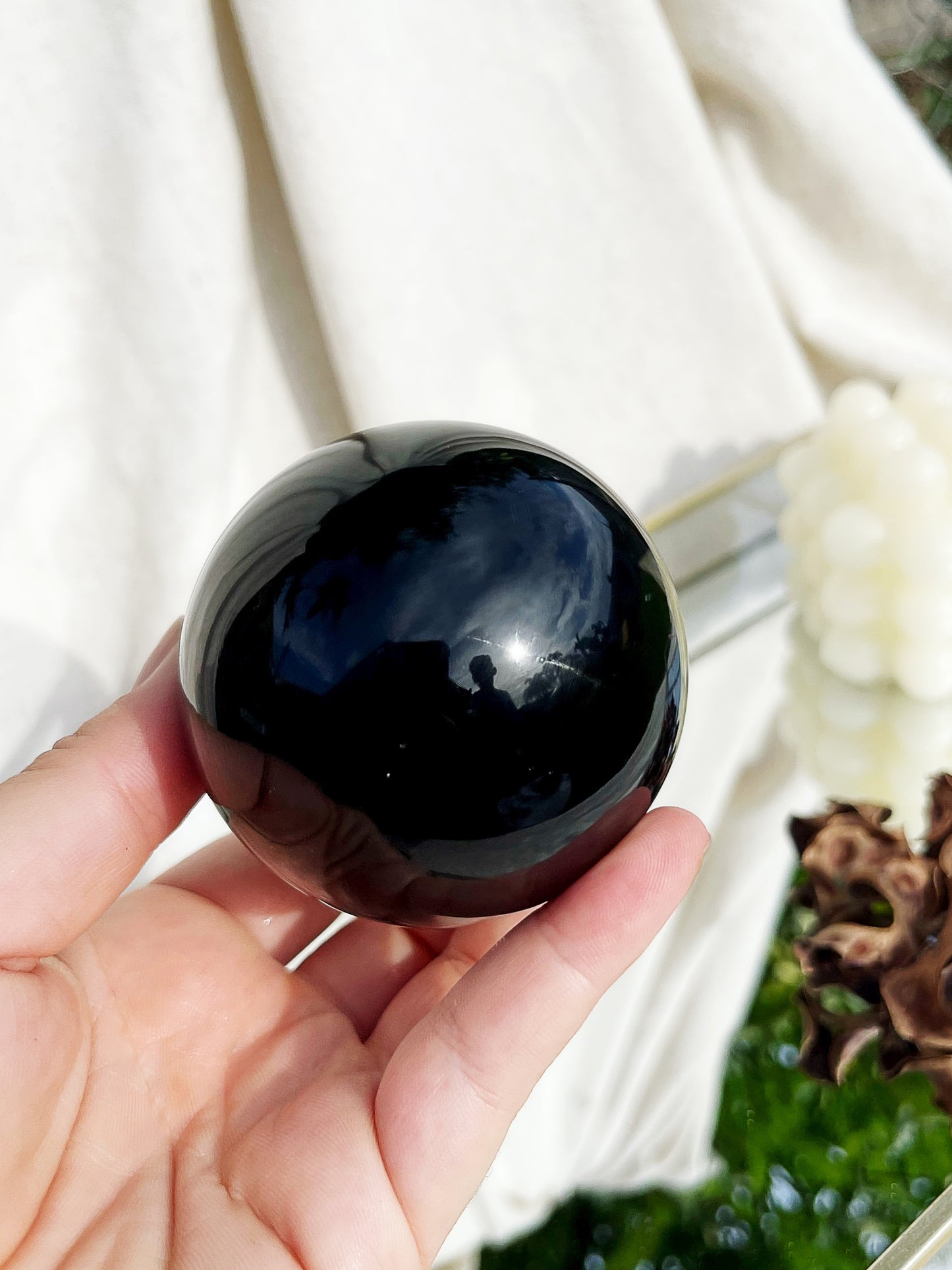 Black Obsidian Sphere - Silver sheen specks (C)