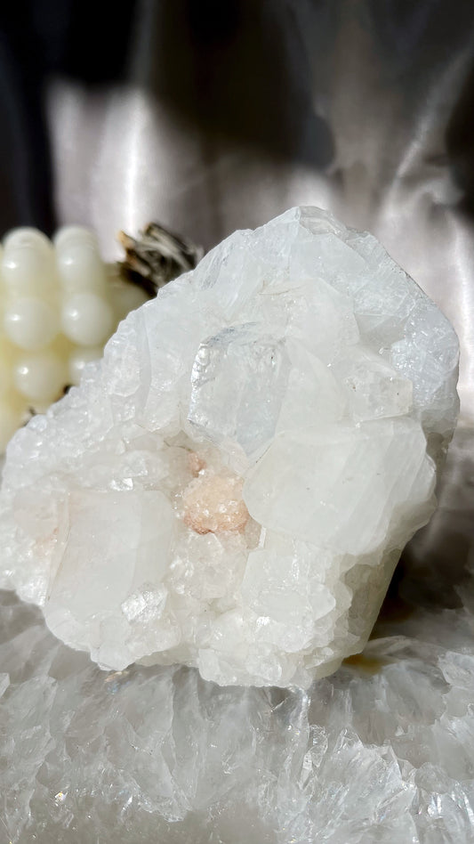 Apophyllite cluster with stilbite inclusion