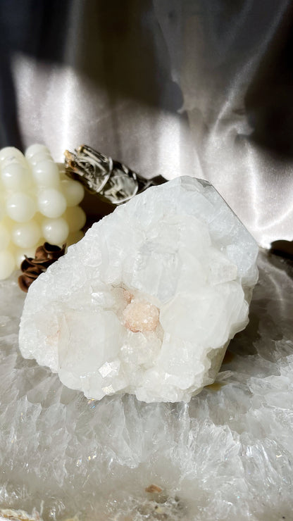 Apophyllite cluster with stilbite inclusion