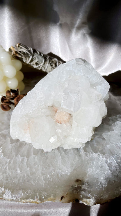 Apophyllite cluster with stilbite inclusion