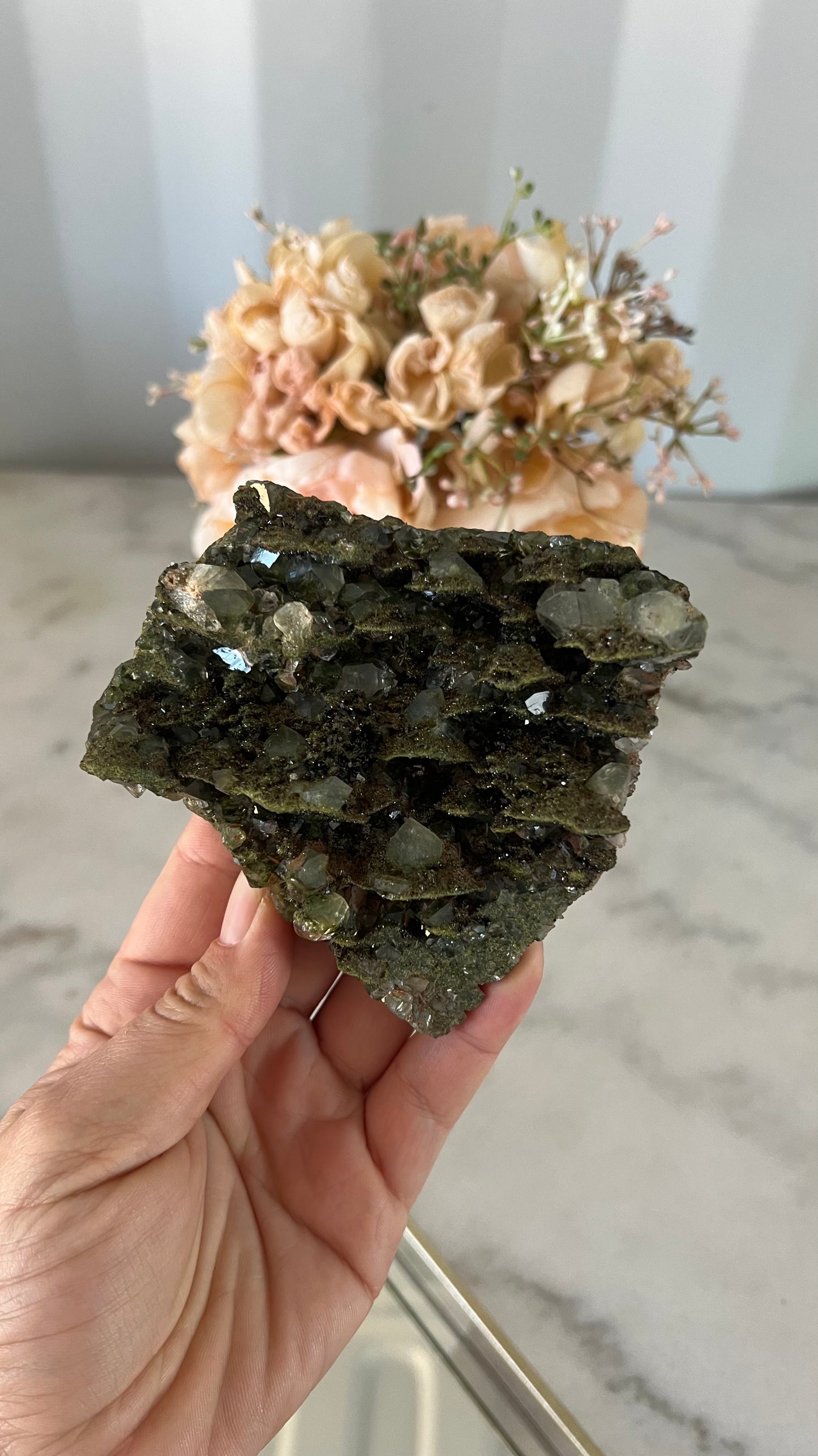 Fairy Forest Epidote with Clear Quartz cluster