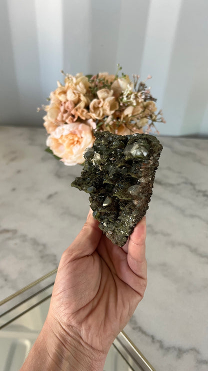 Fairy Forest Epidote with Clear Quartz cluster